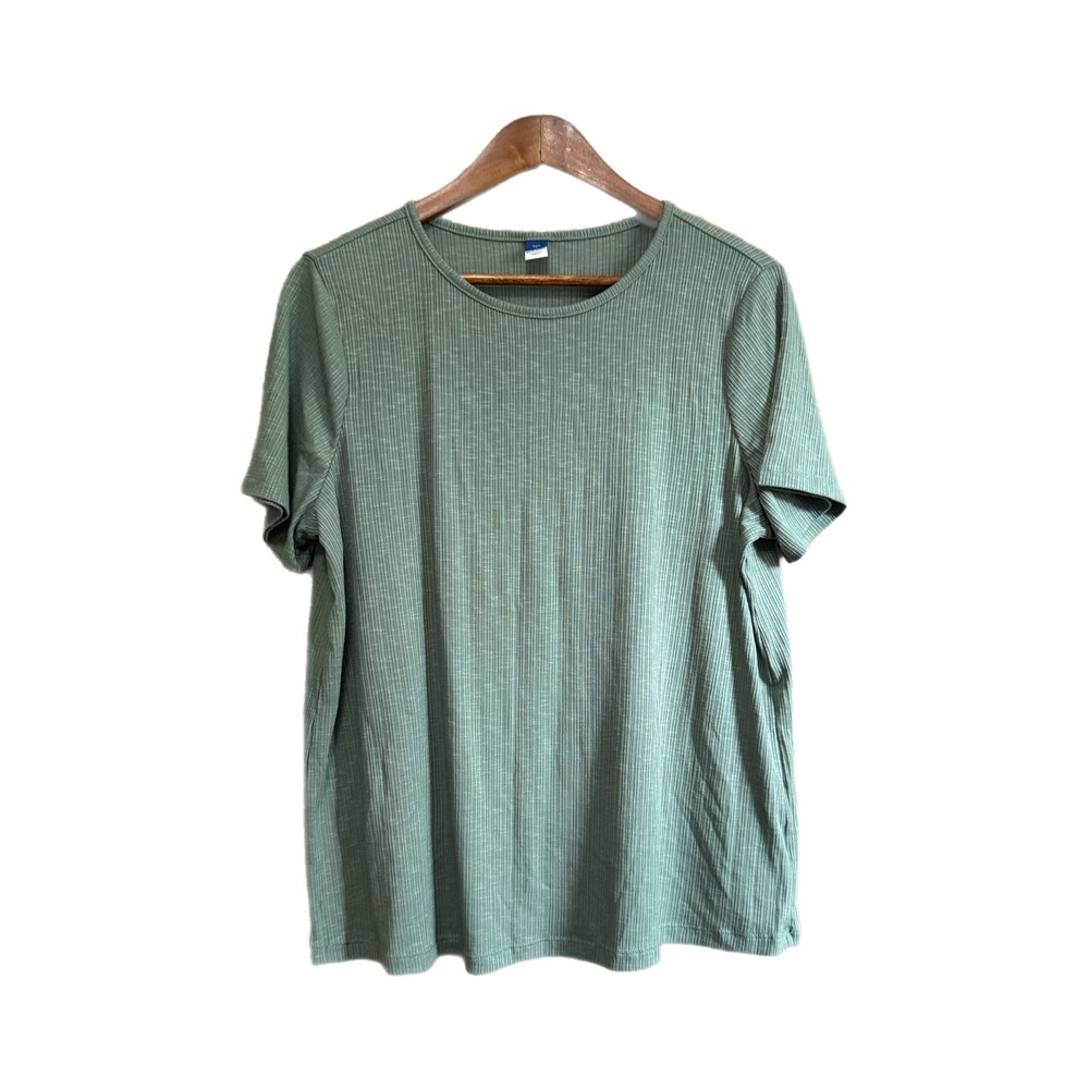 Old Navy Luxe Tee Womens L Green Excellent Ribbed Short Sleeve Crewneck Top